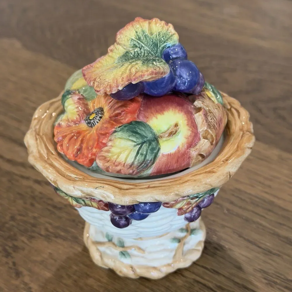 Fitz and Floyd Autumn Bounty Harvest Heritage Sugar Creamer Set W/Lid Spoon Box